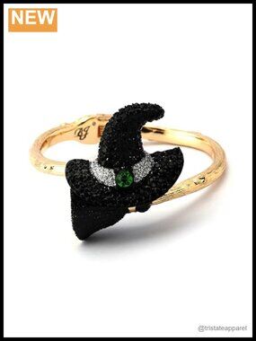 Betsey Johnson Hinged Bangle Bracelet Witch Hat Broom Charm